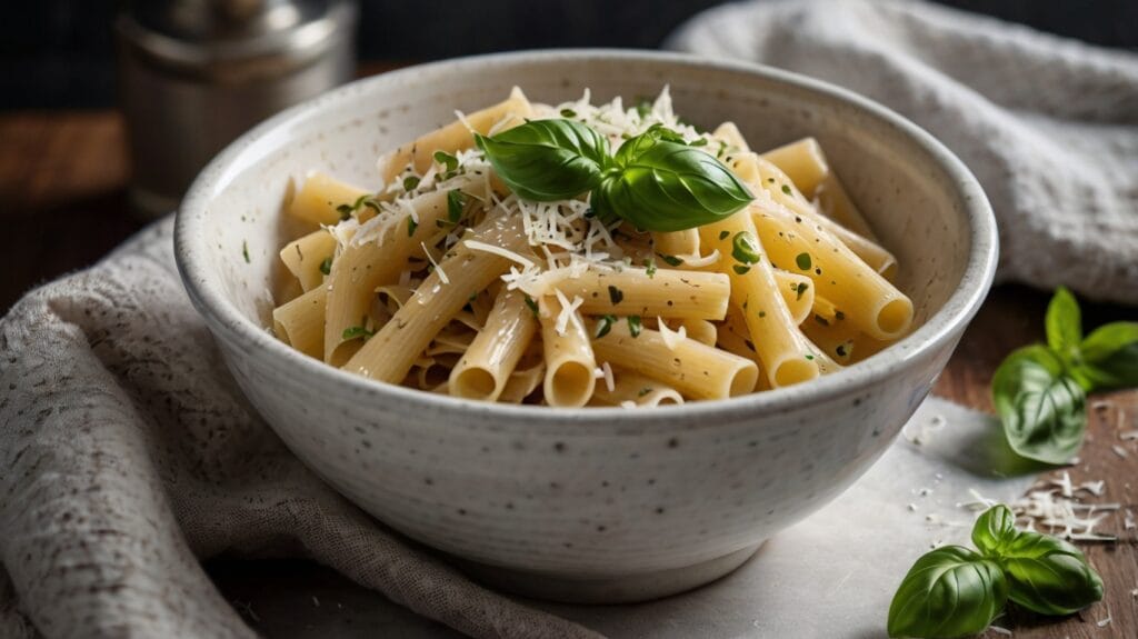 Creamy garlic parmesan pasta with cheese and black pepper