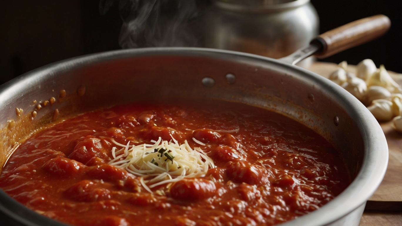 Simmering creamy tomato sauce in a pan