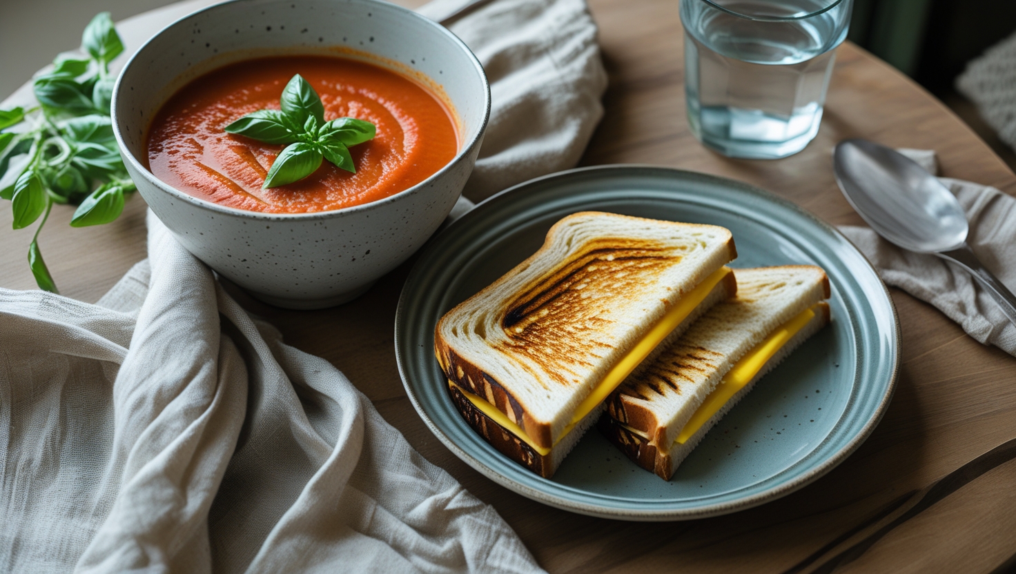Tomato soup with grilled cheese sandwich